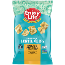 allergy friendly garlic & parmesan lentil chips packaging