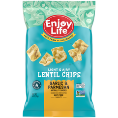 allergy friendly garlic & parmesan lentil chips packaging