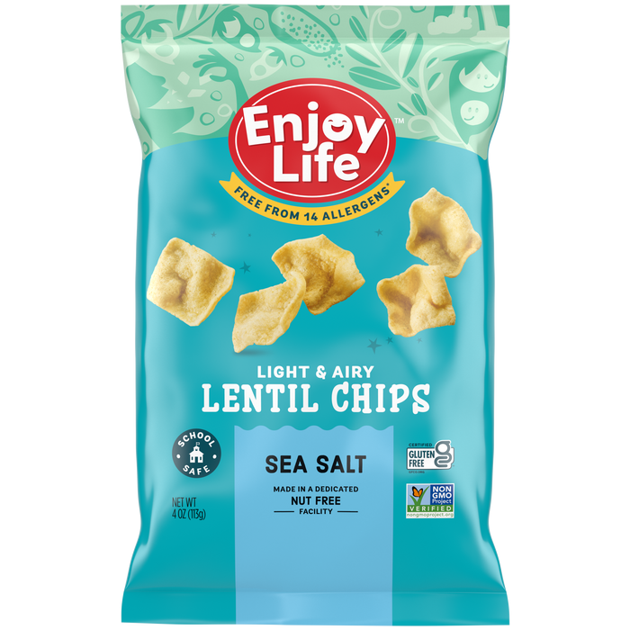 allergy friendly sea salt lentil chips packaging