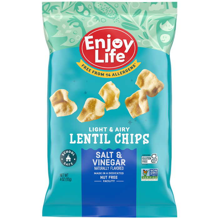 allergy friendly salt & vinegar lentil chips packaging