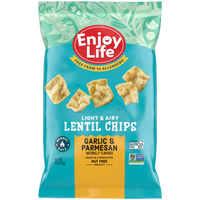 allergy friendly garlic & parmesan lentil chips packaging